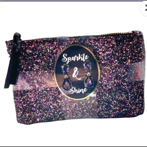 Cosmetic Paillette Zippered Makeup Bag with Earrings Sparkle Shine Purple Bling - Picture 1 of 12
